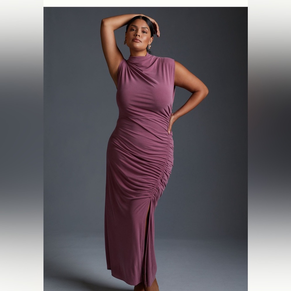 Anthropologie The Maya Ruched Cowl Neck Asymmetrical Ruched Dress
